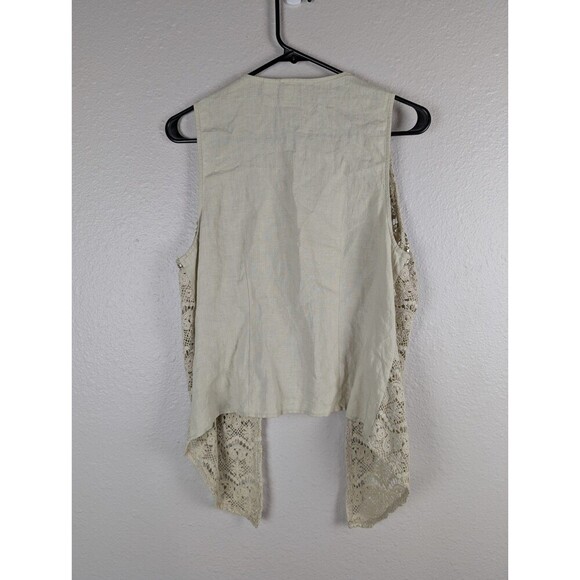 Sharon Young Vest Size 0 Open Long Crochet Tan Earth Tone - Picture 2 of 6